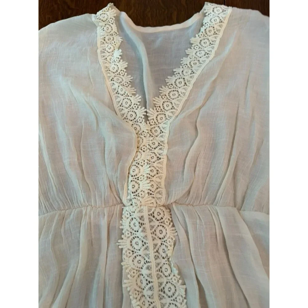 SHEIN Ivory Crochet Lace Beach Cover Up Sz L